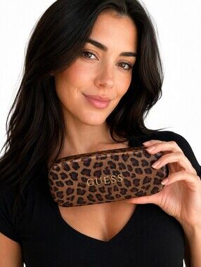 GUESS Leopard Print Eyeglasses Sunglasses Hard Case Brown Gold Animal Print